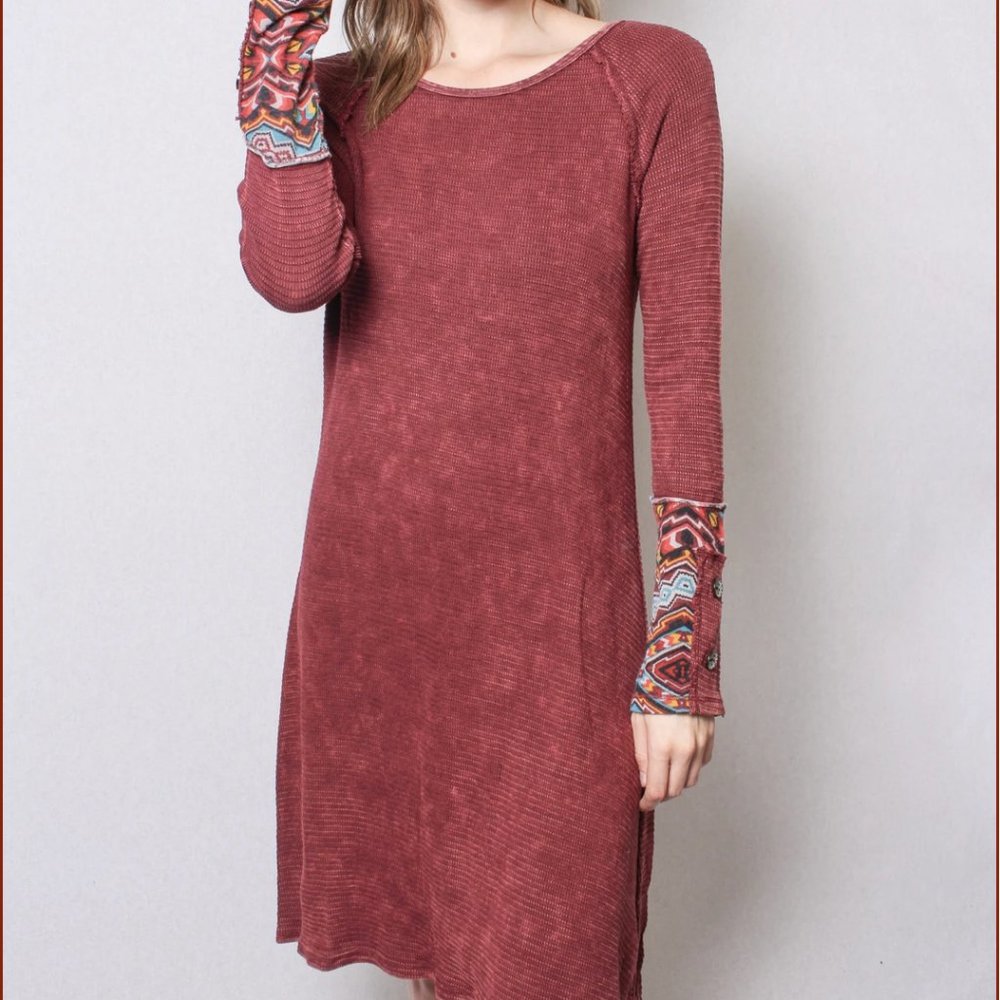 NWT! Aztec Waffle Knit Dress in Burgundy Red